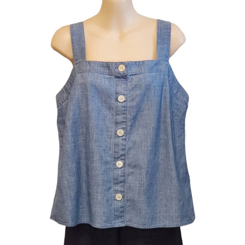 J Crew Women's Chambray Sleeveless Top Sz Med Button Front Tank Top